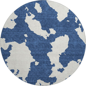 HomeRoots 8' Navy Blue and Ivory Abstract Washable Round Rug - Stylish, Durable, Stain-Resistant, UV Protected 677043