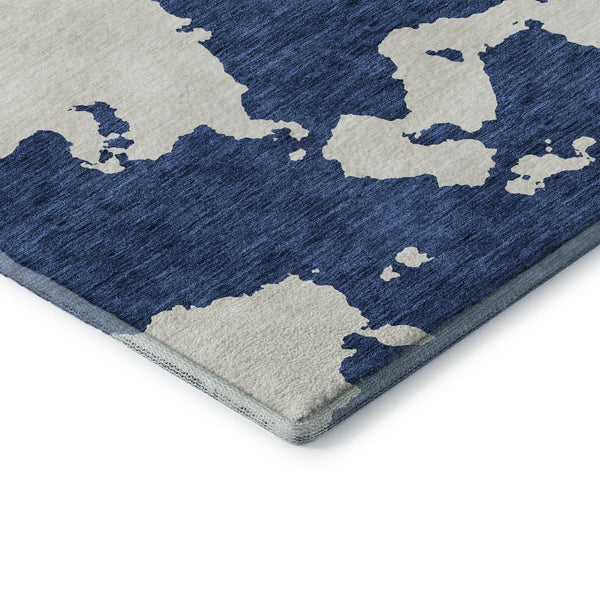 HomeRoots 8' Navy Blue and Ivory Abstract Washable Round Rug - Stylish, Durable, Stain-Resistant, UV Protected 677043