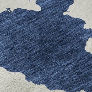 HomeRoots 8' Navy Blue and Ivory Abstract Washable Round Rug - Stylish, Durable, Stain-Resistant, UV Protected 677043