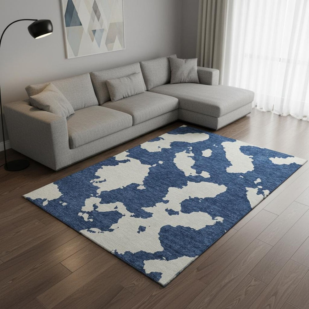 HomeRoots 8' X 10' Navy Blue & Ivory Abstract Area Rug - Washable, UV-Protected, Stylish & Durable Design 677044