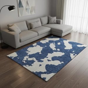 HomeRoots 8' X 10' Navy Blue & Ivory Abstract Area Rug - Washable, UV-Protected, Stylish & Durable Design 677044