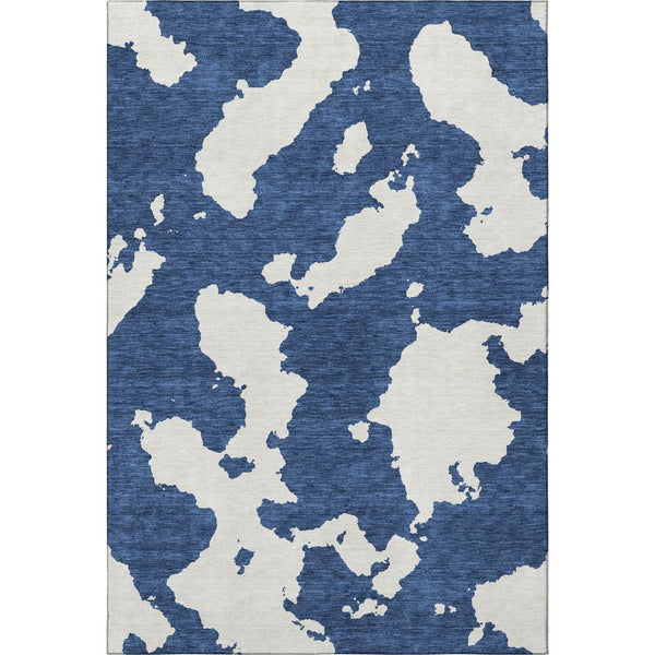 HomeRoots 9' X 12' Navy Blue and Ivory Abstract Area Rug - Washable, Stain Resistant, UV Protected for Durability 677045