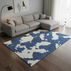 HomeRoots 10' X 14' Navy Blue & Ivory Abstract Area Rug - Washable, UV-Protected, Perfect for Homes with Kids & Pets 677046