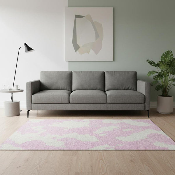 HomeRoots 5' X 8' Pink and Ivory Abstract Washable Area Rug - UV Resistant, Soft, Stylish, and Stain-Resistant! 677048