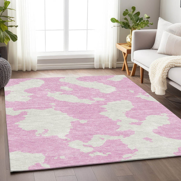 HomeRoots 5' X 8' Pink and Ivory Abstract Washable Area Rug - UV Resistant, Soft, Stylish, and Stain-Resistant! 677048