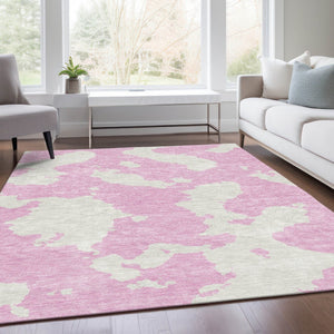 HomeRoots 5' X 8' Pink and Ivory Abstract Washable Area Rug - UV Resistant, Soft, Stylish, and Stain-Resistant! 677048