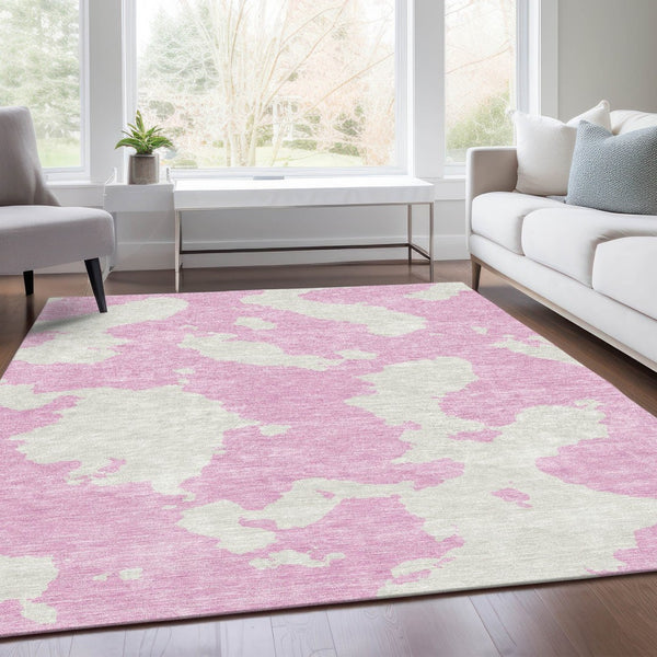 HomeRoots 5' X 8' Pink and Ivory Abstract Washable Area Rug - UV Resistant, Soft, Stylish, and Stain-Resistant! 677048