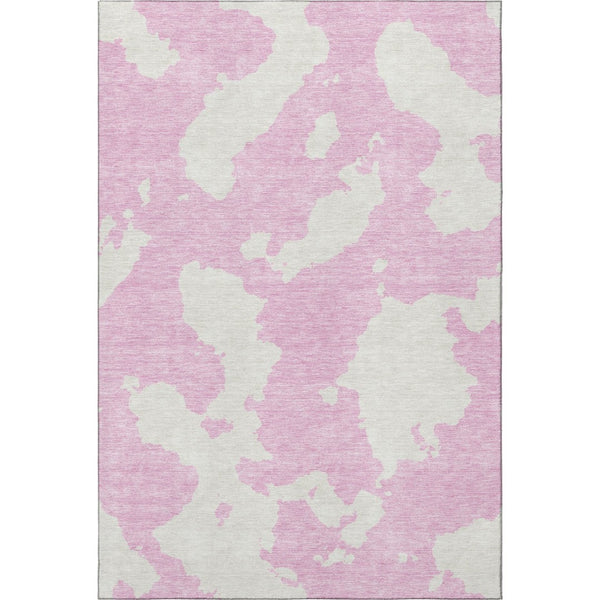 HomeRoots 5' X 8' Pink and Ivory Abstract Washable Area Rug - UV Resistant, Soft, Stylish, and Stain-Resistant! 677048