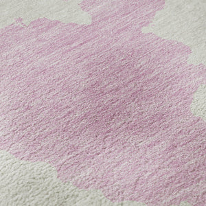 HomeRoots 8' Pink And Ivory Modern Abstract Round Rug - Washable, UV-Protected, Ideal for Living Spaces 677049