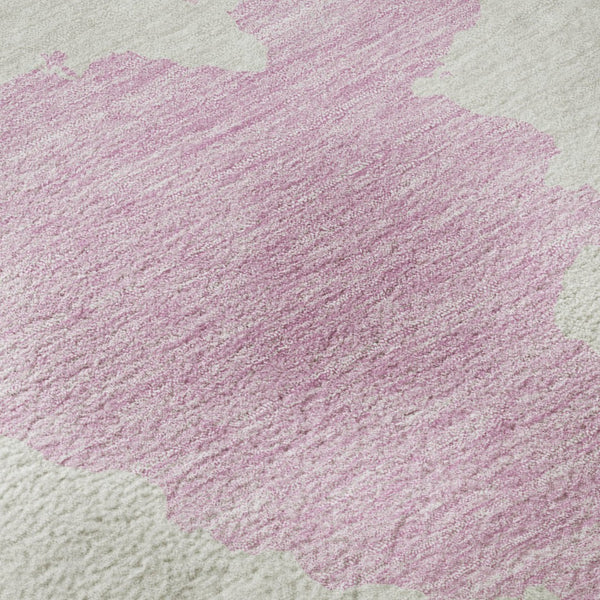 HomeRoots 8' Pink And Ivory Modern Abstract Round Rug - Washable, UV-Protected, Ideal for Living Spaces 677049