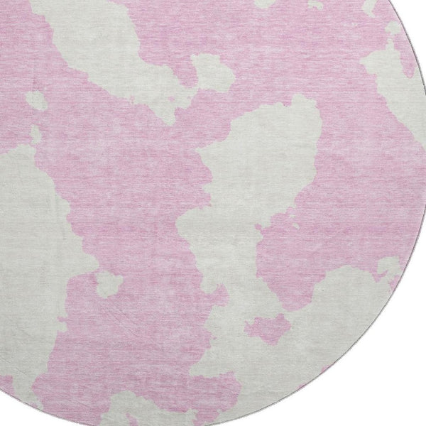 HomeRoots 8' Pink And Ivory Modern Abstract Round Rug - Washable, UV-Protected, Ideal for Living Spaces 677049