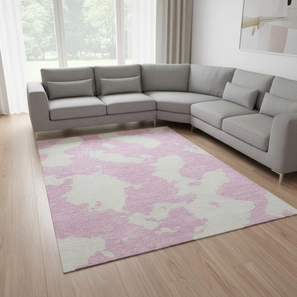 HomeRoots 8' X 10' Stylish Pink and Ivory Abstract Area Rug - Washable, UV-Protected, Durable for High-Traffic Homes 677050