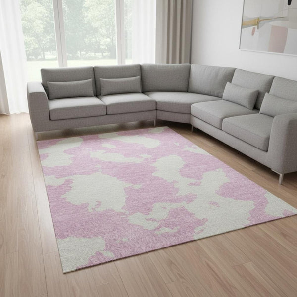 HomeRoots 8' X 10' Stylish Pink and Ivory Abstract Area Rug - Washable, UV-Protected, Durable for High-Traffic Homes 677050