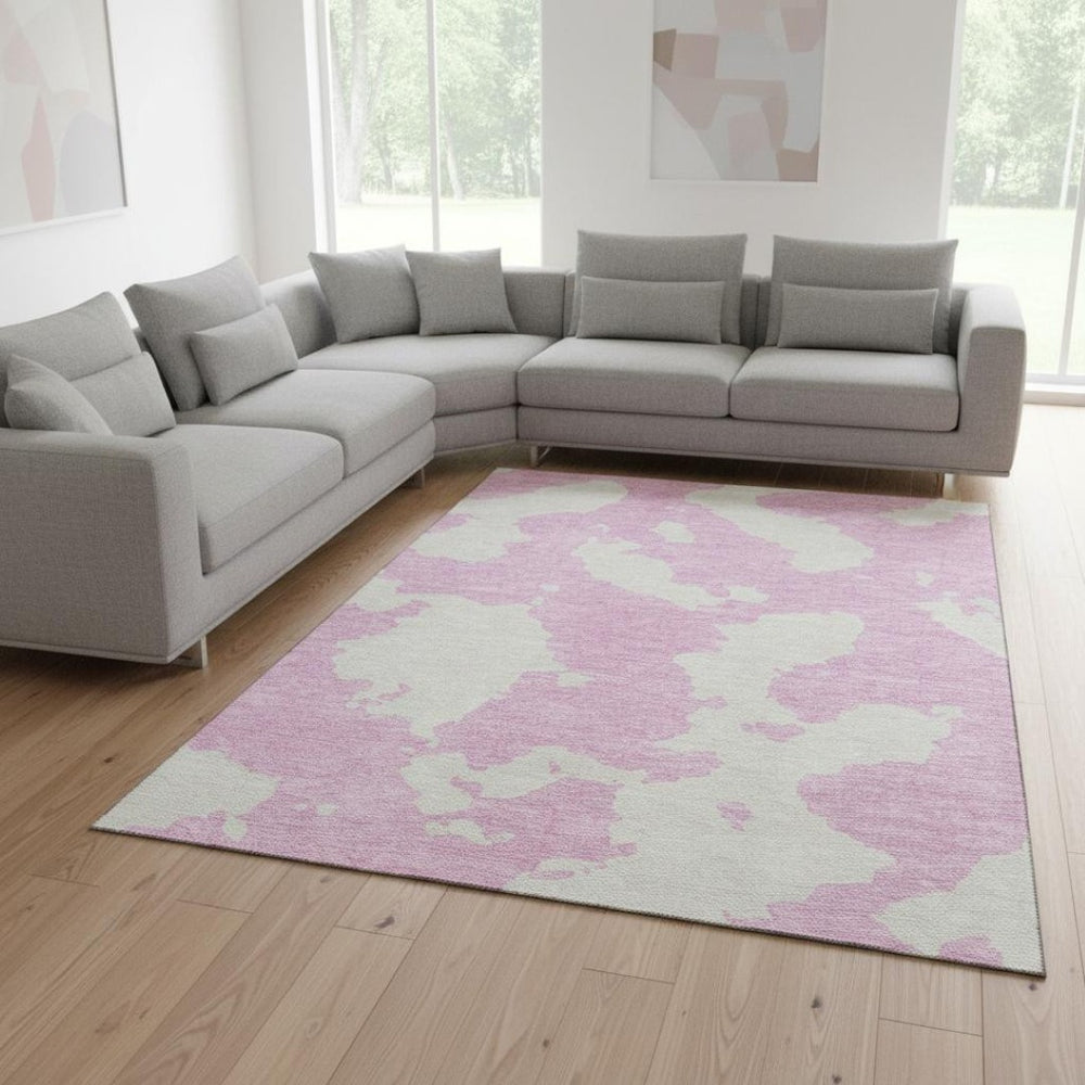 HomeRoots 10' X 14' Pink and Ivory Abstract Area Rug – Washable, UV-Protected, Modern Design for Any Space 677052