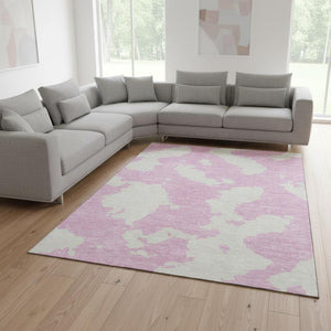 HomeRoots 10' X 14' Pink and Ivory Abstract Area Rug – Washable, UV-Protected, Modern Design for Any Space 677052