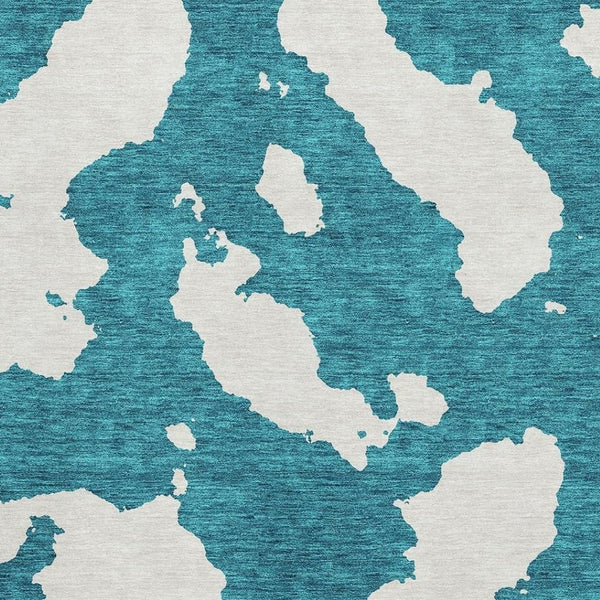 HomeRoots 5' X 8' Teal And Ivory Abstract Area Rug - Washable, UV Protected & Ideal for Homes with Kids & Pets 677054