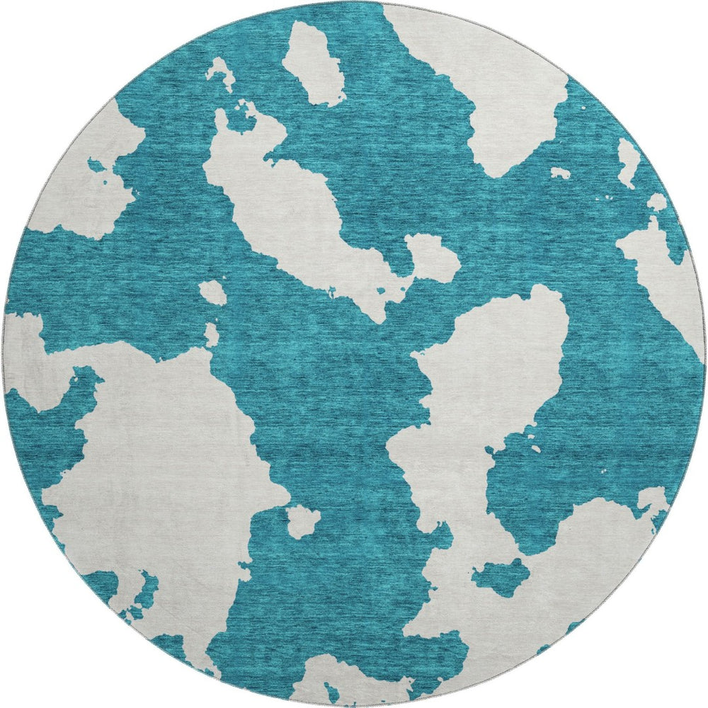 HomeRoots 8' Teal and Ivory Round Rug - Modern Abstract Design, Washable, UV Protected, Stain-Resistant! 677055