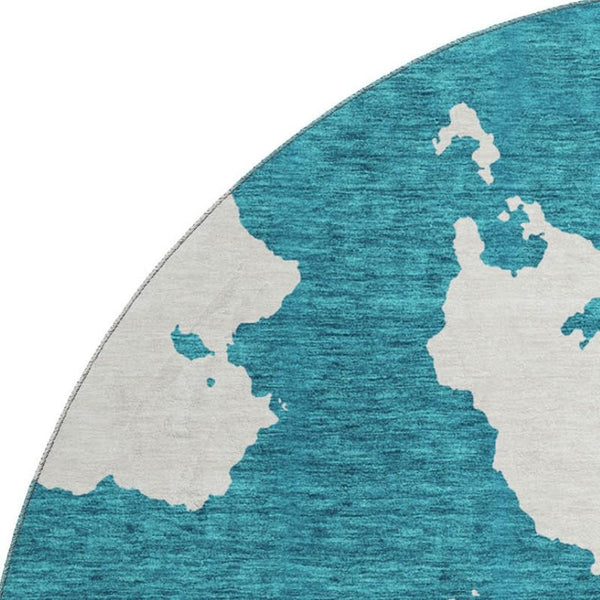 HomeRoots 8' Teal and Ivory Round Rug - Modern Abstract Design, Washable, UV Protected, Stain-Resistant! 677055