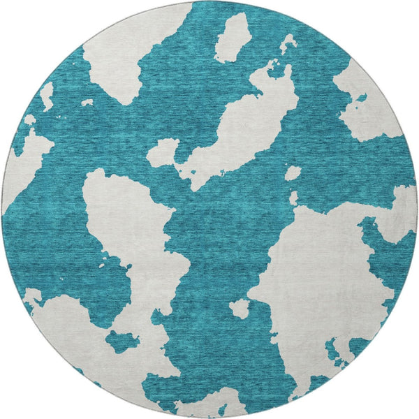 HomeRoots 8' Teal and Ivory Round Rug - Modern Abstract Design, Washable, UV Protected, Stain-Resistant! 677055