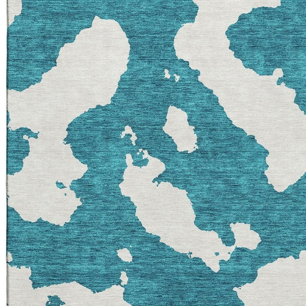 HomeRoots 8' X 10' Teal and Ivory Abstract Area Rug - Washable, UV-Protected, Stylish & Pet-Friendly Design! 677056