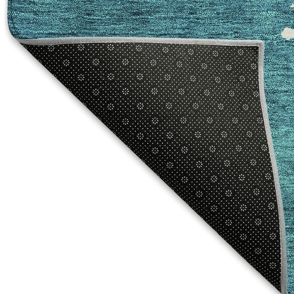 HomeRoots 9' X 12' Teal and Ivory Abstract Area Rug - Washable, Stain-Resistant, UV-Protected, Durable Design 677057