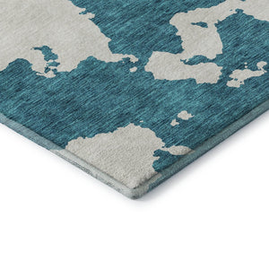 HomeRoots 9' X 12' Teal and Ivory Abstract Area Rug - Washable, Stain-Resistant, UV-Protected, Durable Design 677057