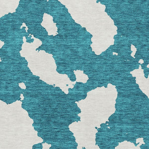HomeRoots 9' X 12' Teal and Ivory Abstract Area Rug - Washable, Stain-Resistant, UV-Protected, Durable Design 677057