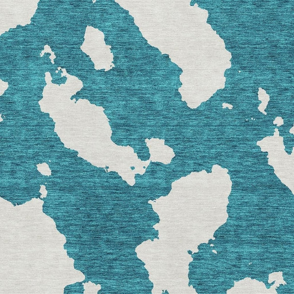 HomeRoots 9' X 12' Teal and Ivory Abstract Area Rug - Washable, Stain-Resistant, UV-Protected, Durable Design 677057