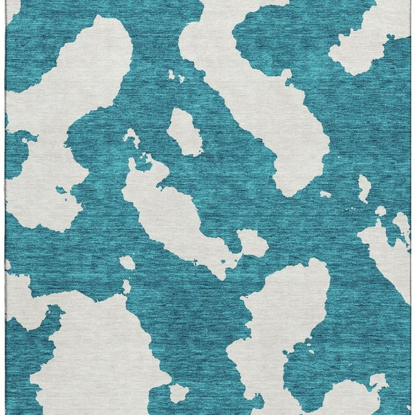 HomeRoots 9' X 12' Teal and Ivory Abstract Area Rug - Washable, Stain-Resistant, UV-Protected, Durable Design 677057