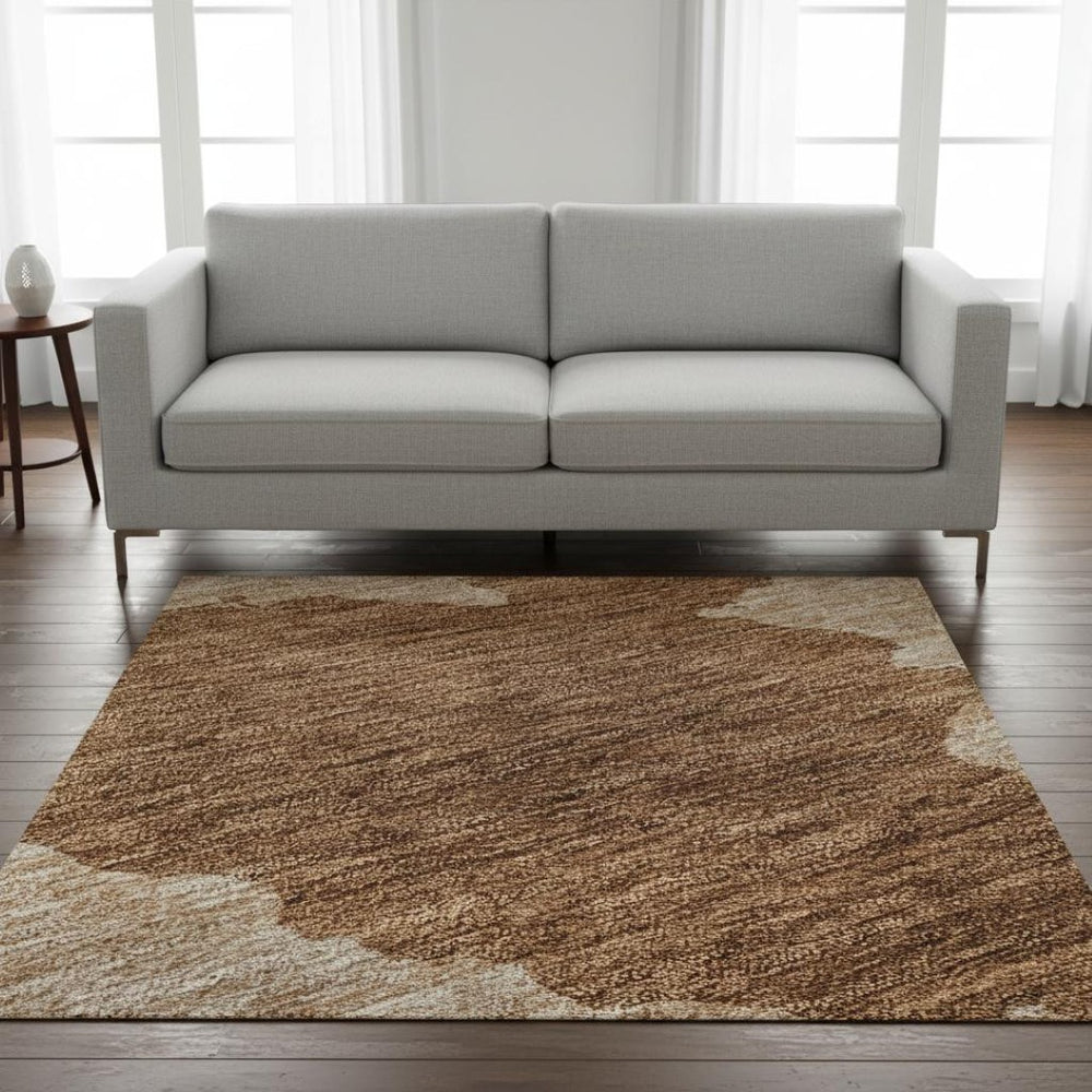 HomeRoots 5' X 8' Abstract Terra Cotta and Beige Washable Area Rug with UV Protection for Modern Homes 677060
