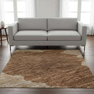 HomeRoots 5' X 8' Abstract Terra Cotta and Beige Washable Area Rug with UV Protection for Modern Homes 677060