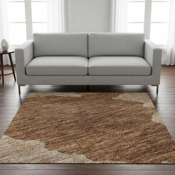 HomeRoots 5' X 8' Abstract Terra Cotta and Beige Washable Area Rug with UV Protection for Modern Homes 677060