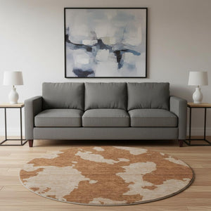 HomeRoots 8' Washable Terra Cotta & Beige Abstract Round Rug with UV Protection for Indoor & Outdoor Use 677061