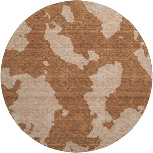 HomeRoots 8' Washable Terra Cotta & Beige Abstract Round Rug with UV Protection for Indoor & Outdoor Use 677061