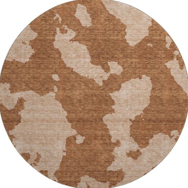HomeRoots 8' Washable Terra Cotta & Beige Abstract Round Rug with UV Protection for Indoor & Outdoor Use 677061