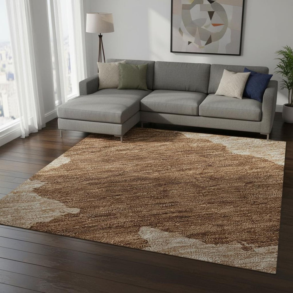 HomeRoots 8' X 10' Terra Cotta & Beige Abstract Washable Area Rug - Stylish, Durable, UV-Resistant for Homes 677062