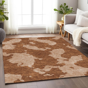 HomeRoots 8' X 10' Terra Cotta & Beige Abstract Washable Area Rug - Stylish, Durable, UV-Resistant for Homes 677062