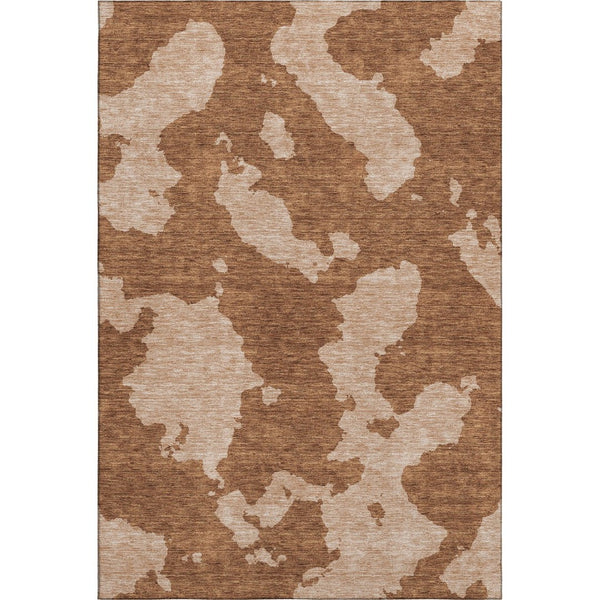 HomeRoots 9' X 12' Terra Cotta & Beige Abstract Area Rug - Washable, UV Protected, Stylish & Durable Design 677063