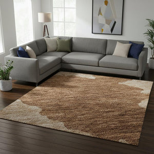 HomeRoots 10' X 14' Washable Terra Cotta & Beige Abstract Area Rug with UV Protection for Modern Living Spaces 677064