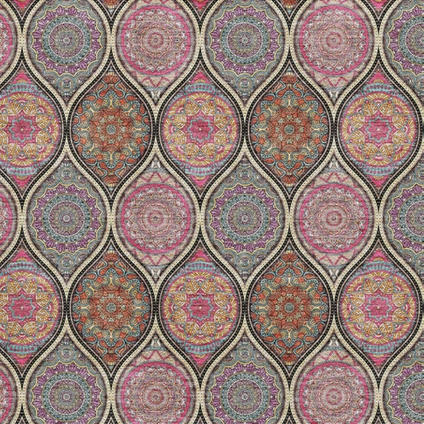 HomeRoots 5' Ogee Area Rug in Black, Purple & Pink - Washable, Stain-Resistant, UV Protected for Easy Care 677066