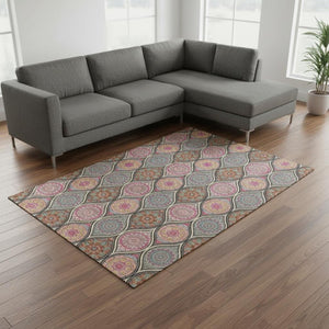 HomeRoots 8' X 10' Ogee Area Rug in Black, Purple, and Pink - Stylish, Washable, Durable & UV Protected Design 677068