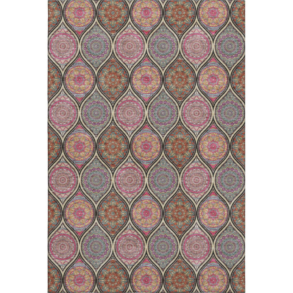 HomeRoots 8' X 10' Ogee Area Rug in Black, Purple, and Pink - Stylish, Washable, Durable & UV Protected Design 677068