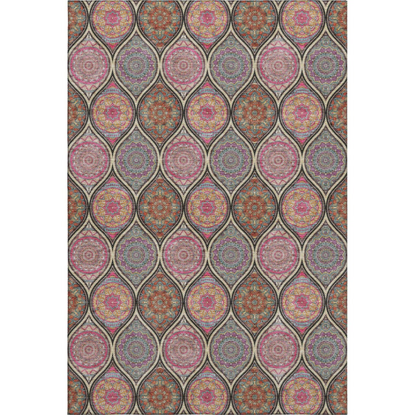 HomeRoots 8' X 10' Ogee Area Rug in Black, Purple, and Pink - Stylish, Washable, Durable & UV Protected Design 677068
