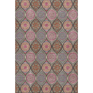 HomeRoots 8' X 10' Ogee Area Rug in Black, Purple, and Pink - Stylish, Washable, Durable & UV Protected Design 677068