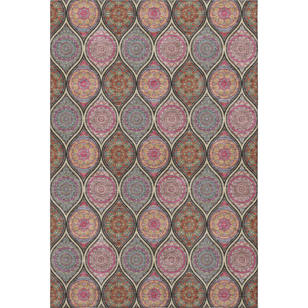HomeRoots 8' X 10' Ogee Area Rug in Black, Purple, and Pink - Stylish, Washable, Durable & UV Protected Design 677068