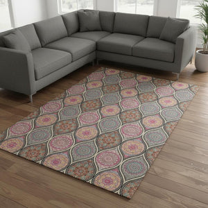 HomeRoots 10' Ogee Area Rug - Black, Purple & Pink | Washable, Stain Resistant, UV Protection for Busy Homes 677070