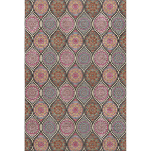 HomeRoots 10' Ogee Area Rug - Black, Purple & Pink | Washable, Stain Resistant, UV Protection for Busy Homes 677070