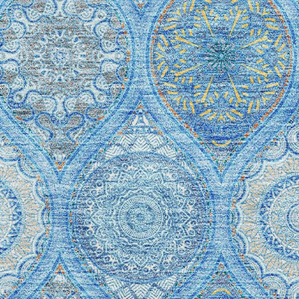 HomeRoots 8' X 10' Denim Blue Ivory & Gray Ogee Washable Area Rug - Durable, Stain Resistant, UV Protected! 677074