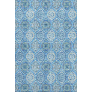 HomeRoots 10' Ogee Pattern Denim Blue Ivory Gray Area Rug – Washable, UV Protected, Durable for Busy Homes 677076
