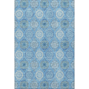 HomeRoots 10' Ogee Pattern Denim Blue Ivory Gray Area Rug – Washable, UV Protected, Durable for Busy Homes 677076